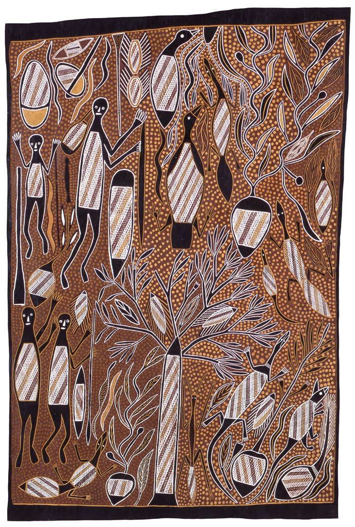 アボリジニ　オイルペインティング アポリジニーペイントオーストラリア原住民木の皮の絵画至玉のアート入魂