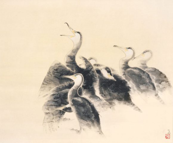 前田青邨、かき、希少画集画、新品高級額装付 みちがえ